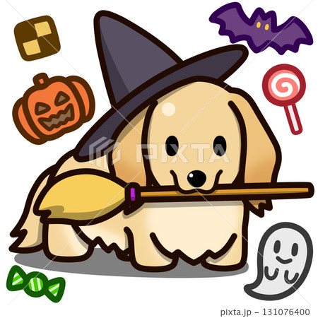 ハロウィン仮装のクリーム色のミニチュアダックスフンド 131076400