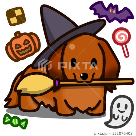 ハロウィン仮装のレッドのミニチュアダックスフンド ハロウィン仮装のレッドのミニチュアダックスフンド 131076402