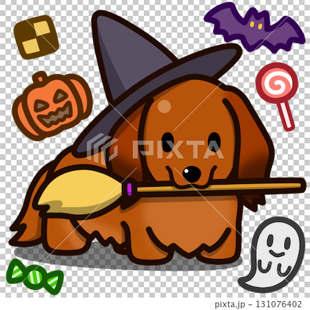 ハロウィン仮装のレッドのミニチュアダックスフンド ハロウィン仮装のレッドのミニチュアダックスフンド 131076402