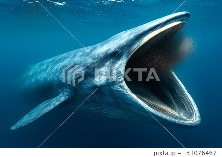 シロナガスクジラ、大迫力の捕食シーン 131076467