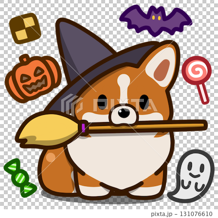 Red and white corgi in Halloween costume 131076610