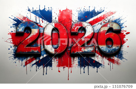 2026年 グラフィティ風アート文字（ユニオンジャック＆スプラッシュ＆ドリップデザイン） 131076709