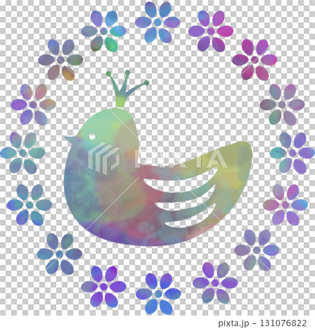Beautiful watercolor floral wreath and crown bird icon image illustration 131076822