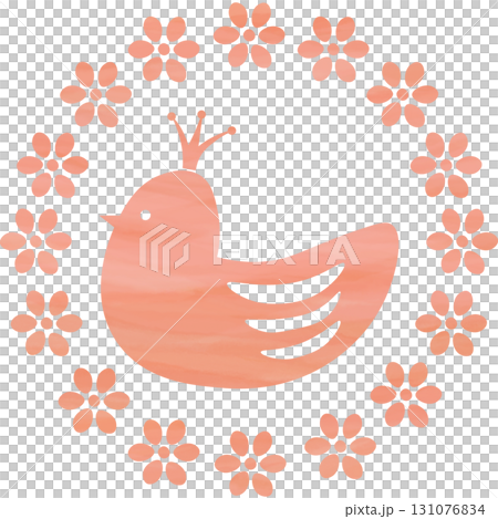 綺麗な水彩模様の花のリースと王冠鳥のアイコンのイメージのイラスト 綺麗な水彩模様の花のリースと王冠鳥のアイコンのイメージのイラスト 131076834
