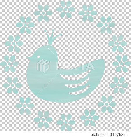 綺麗な水彩模様の花のリースと王冠鳥のアイコンのイメージのイラスト 131076835