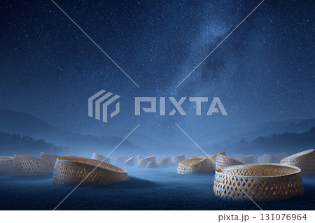 Thai style wallpaper, Coconut shell galaxy night sky mist palm tree surreal magical tropical dreamy landscape Coconut shells open to reveal glowing galaxies dreamy night sky surrounded by mist Thai style wallpaper, Coconut shell galaxy night sky mist palm tree surreal magical tropical dreamy landscape Coconut shells open to reveal glowing galaxies dreamy night sky surrounded by mist 131076964