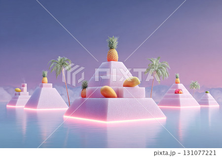 Thai style wallpaper, Mangrove roots stretch infinitely in surreal fractal pattern illuminated by blue and pink light, creating mysterious and enchanting tropical forest atmosphere 131077221