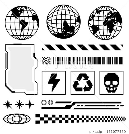 Streetwear Graphic Elements Futuristic Tech and Globe Set 131077530