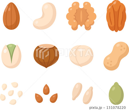 Nuts and seeds cartoon icon set 131078220
