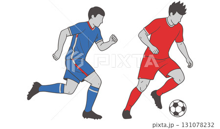Two Soccer Players Running and Dribbling Ball 131078232