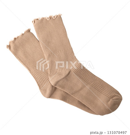 Beige knit socks with ruffled edge 131078497