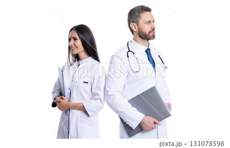 medical service. doctor hold clipboard writing prescription to patient. medical record diagnosis. medical prescription after doctor checkup. prescription healthcare. Medical clipboard 131078598
