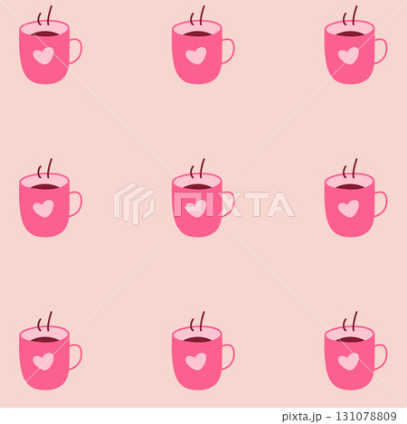 Seamless Pattern with Pink Coffee Cups and Hearts on Soft Background Seamless Pattern with Pink Coffee Cups and Hearts on Soft Background 131078809