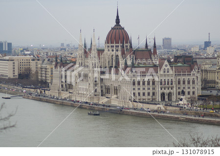 Budapest, Hungary, March 3, 2019: Hungarian Parliament Building Viewed from Buda Castle Budapest, Hungary, March 3, 2019: Hungarian Parliament Building Viewed from Buda Castle 131078915