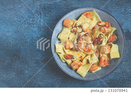 papardelle pasta in creamy sauce with seafood, homemade, no people, papardelle pasta in creamy sauce with seafood, homemade, no people, 131078941