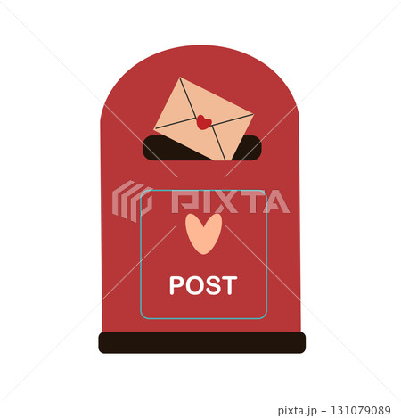 Red post box with envelope, isolated on white background. The envelope flies into the mailbox. Red post box with envelope, isolated on white background. The envelope flies into the mailbox. 131079089