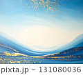 青い山並みに金色の砂が舞い落ちている背景素材 131080036
