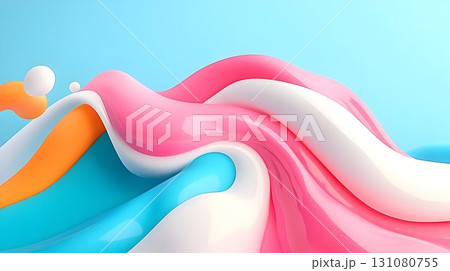 Abstract Swirls of Vibrant Colors Against a Light Blue Backgroun 131080755