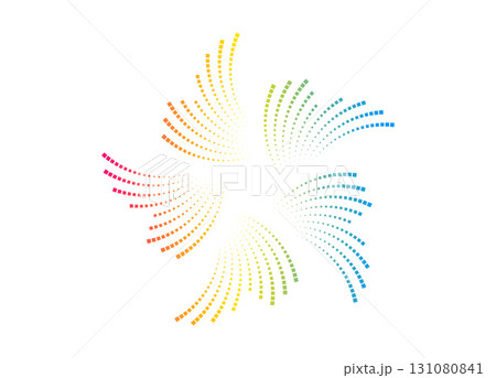 Vibrant neon audio waveform ring with dotted texture. Circular sound spectrum frame. Vector isolated design for posters, banners, or music apps. 131080841