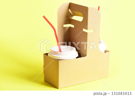 Takeaway food concept with pair of plastic cups 131081013