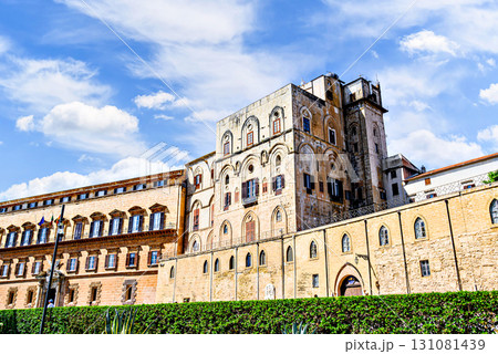 Exterior view of the Palazzo dei Normanni - Royal Palace - Palermo, Italy Exterior view of the Palazzo dei Normanni - Royal Palace - Palermo, Italy 131081439