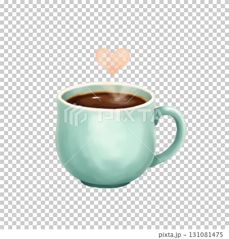 A Cup of Love Illustration with Steaming Coffee and Heart A Cup of Love Illustration with Steaming Coffee and Heart 131081475