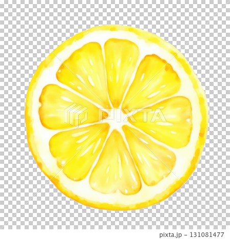 A slice of lemon watercolor illustration with vibrant yellow color 131081477
