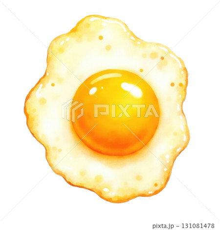 A sunny side up egg illustration on a black background isolated 131081478