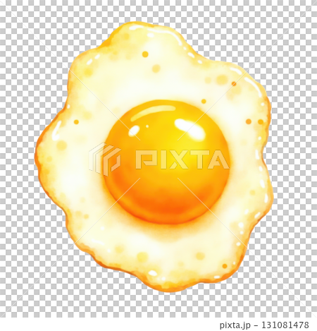 A sunny side up egg illustration on a black background isolated 131081478