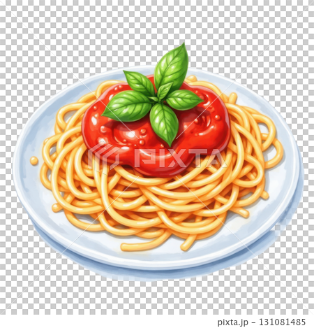 Classic Spaghetti with Tomato Sauce and Basil on White Plate Classic Spaghetti with Tomato Sauce and Basil on White Plate 131081485