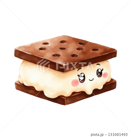 Cute Smores Character Illustration with Smiling Face and Graham Crackers 131081493