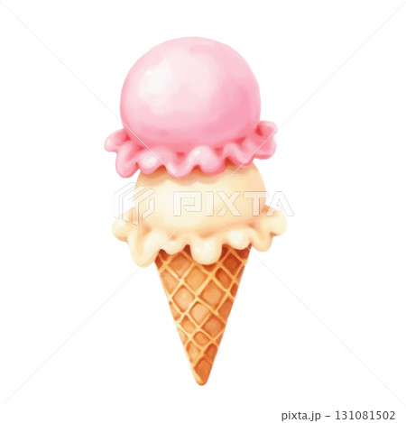 Delicious ice cream cone with strawberry and vanilla flavors treat 131081502