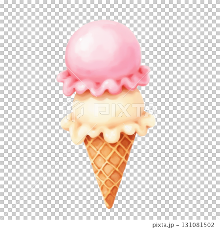 Delicious ice cream cone with strawberry and vanilla flavors treat 131081502
