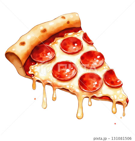 Delicious Pepperoni Pizza Slice with Melting Cheese and Black Background 131081506