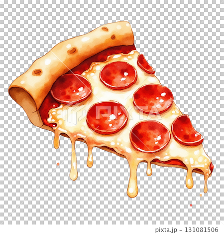 Delicious Pepperoni Pizza Slice with Melting Cheese and Black Background 131081506