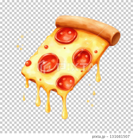 Delicious Pepperoni Pizza Slice with Melting Cheese Isolated Illustration Delicious Pepperoni Pizza Slice with Melting Cheese Isolated Illustration 131081507