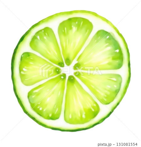 Vibrant watercolor illustration of a fresh and juicy lime slice Vibrant watercolor illustration of a fresh and juicy lime slice 131081554