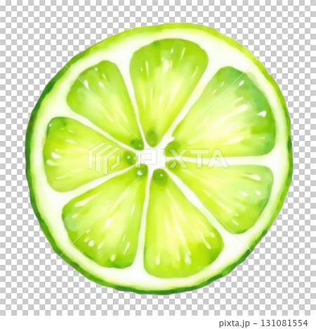 Vibrant watercolor illustration of a fresh and juicy lime slice Vibrant watercolor illustration of a fresh and juicy lime slice 131081554