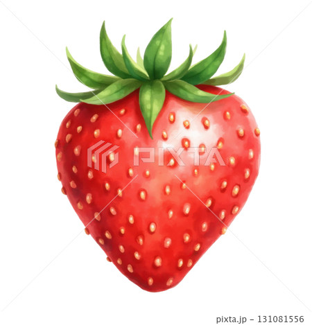 Vibrant watercolor style illustration of a fresh ripe strawberry fruit 131081556