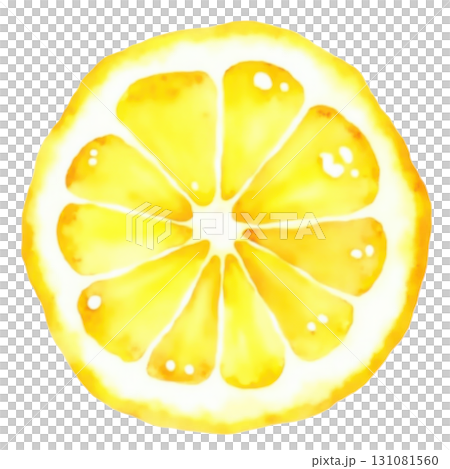 Watercolor Illustration of a Bright Yellow Lemon Slice Detail 131081560
