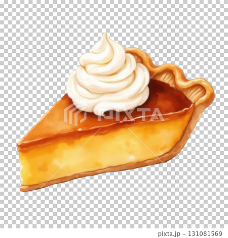 Watercolor Slice of Pumpkin Pie with Whipped Cream Delightful Dessert 131081569