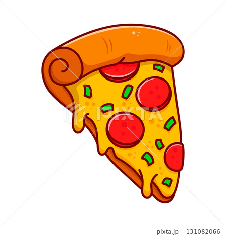 Pizza slice. Cartoon pizza illustration. Pizza with Melted cheese Cartoon Icon. Design element for emblem, poster, icon, menu. Vector illustration Pizza slice. Cartoon pizza illustration. Pizza with Melted cheese Cartoon Icon. Design element for emblem, poster, icon, menu. Vector illustration 131082066