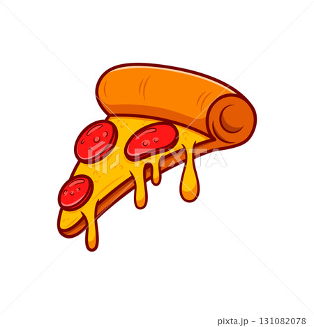 Pizza slice. Cartoon pizza illustration. Pizza with Melted cheese Cartoon Icon. Design element for emblem, poster, icon, menu. Vector illustration Pizza slice. Cartoon pizza illustration. Pizza with Melted cheese Cartoon Icon. Design element for emblem, poster, icon, menu. Vector illustration 131082078