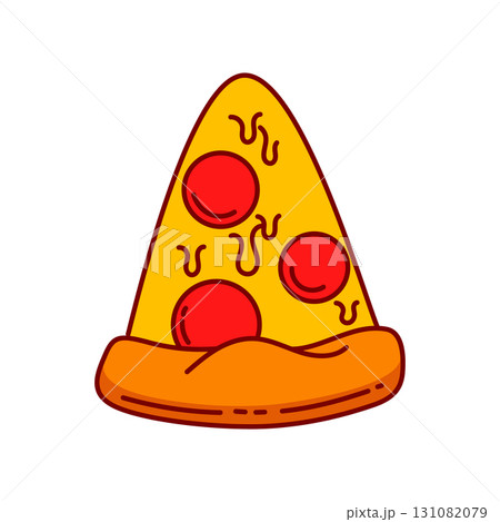 Pizza slice. Cartoon pizza illustration. Pizza with Melted cheese Cartoon Icon. Design element for emblem, poster, icon, menu. Vector illustration 131082079