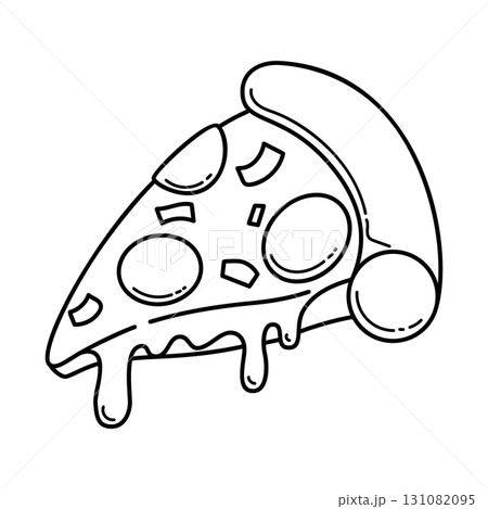 Pizza slice. Cartoon pizza illustration. Pizza with Melted cheese Cartoon Icon. Design element for emblem, poster, icon, menu. Vector illustration 131082095