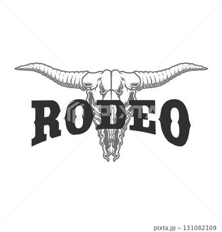 Rodeo. Buffalo skull. Design element for logo, label, sign, poster.Vector illustration 131082109