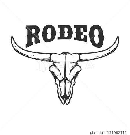 Rodeo. Buffalo skull. Design element for logo, label, sign, poster.Vector illustration 131082111