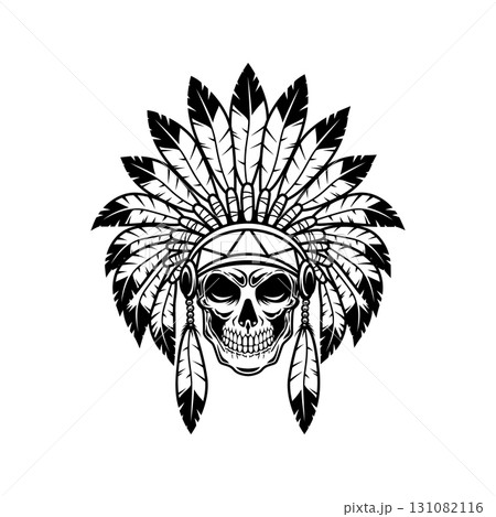 Native indian skull in traditional headdress. Vector illustration 131082116