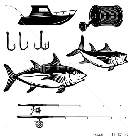 Set of Tuna fish illustration on white background. Design element for logo, label, emblem, sign, badge. Vector image 131082127