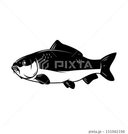 Carp fish isolated on white background. Design element for logo, emblem, sign, brand mark.  Vector illustration 131082198
